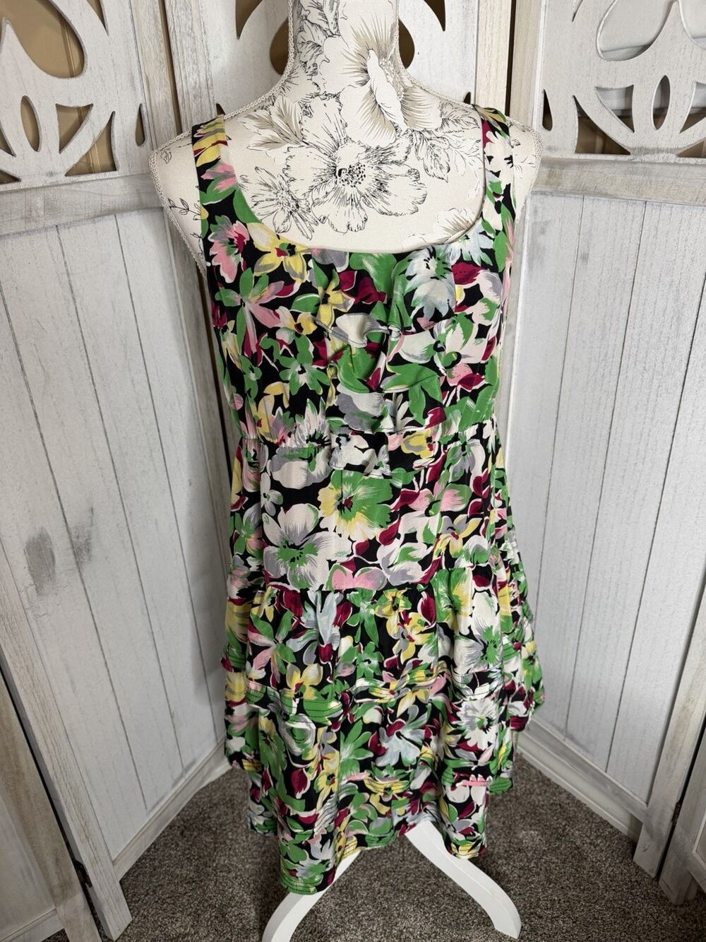 Anthropologie Moulinette Soeurs Womens Floral Silk Colorful Tiered Dress Size 8